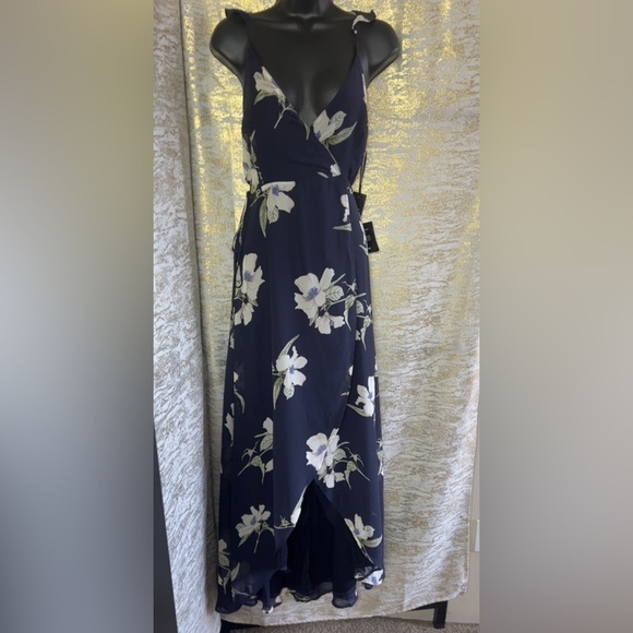 Luluโs All Mine Navy Blue Floral Print High-Low Wrap Dress Size XS - Picture 6 of 17